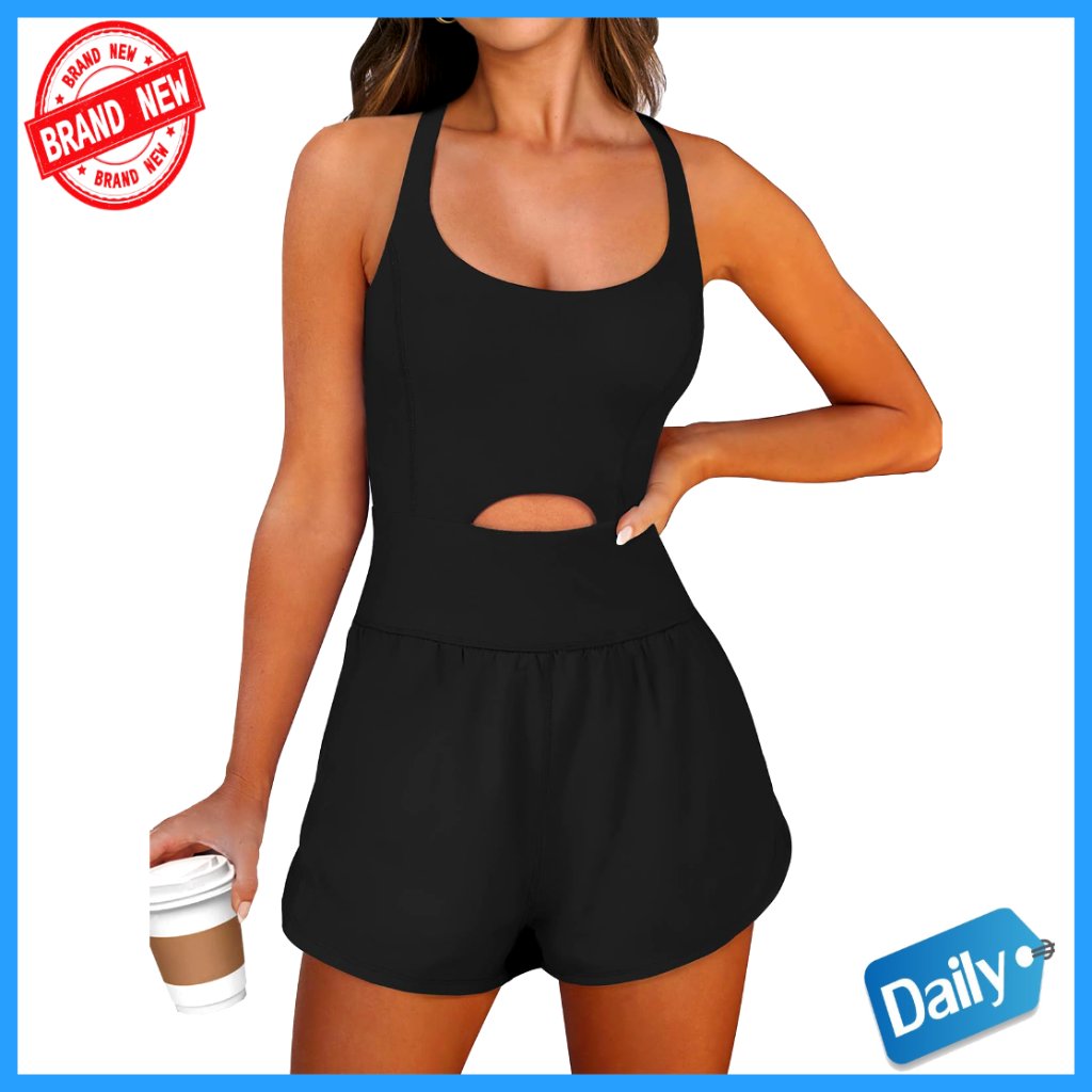 Women's Athletic Romper Jumpsuit Slim Fit Workout Gym Running Shorts